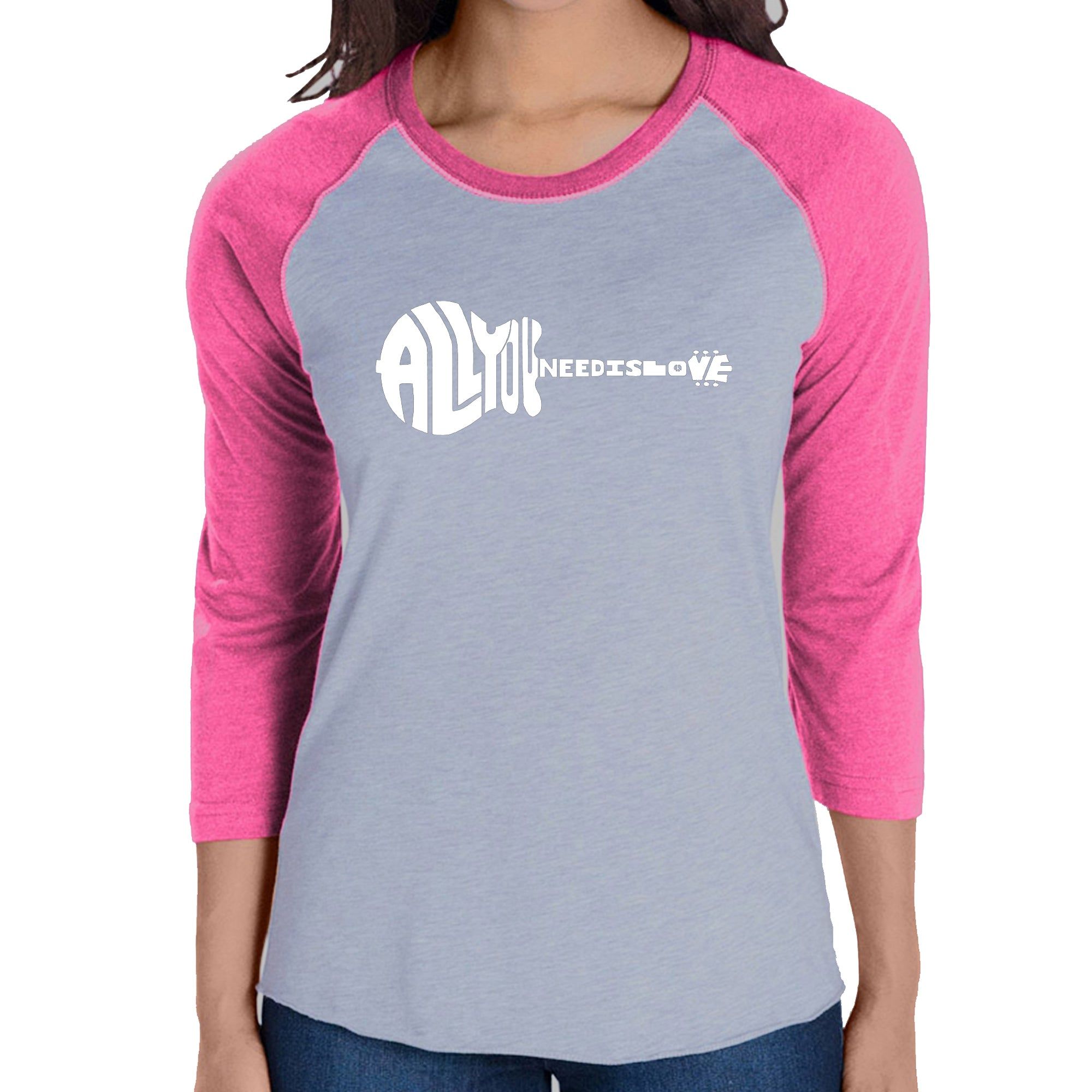 All You Need Is Love - Women's Raglan Baseball Word Art T-Shirt sold by LA Pop Art product image thumbnail 4