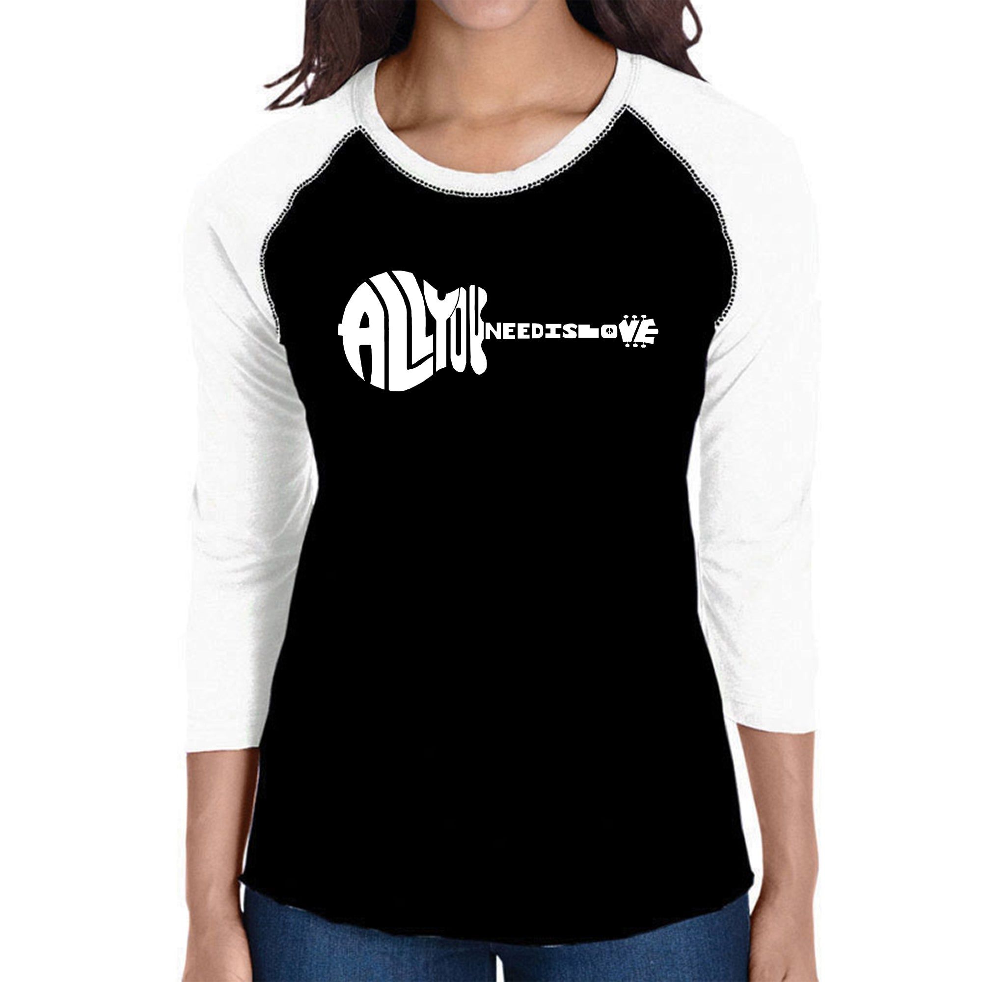 All You Need Is Love - Women's Raglan Baseball Word Art T-Shirt sold by LA Pop Art