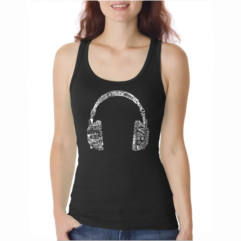 HEADPHONES LANGUAGES - Women's Word Art Tank Top sold by LA Pop Art