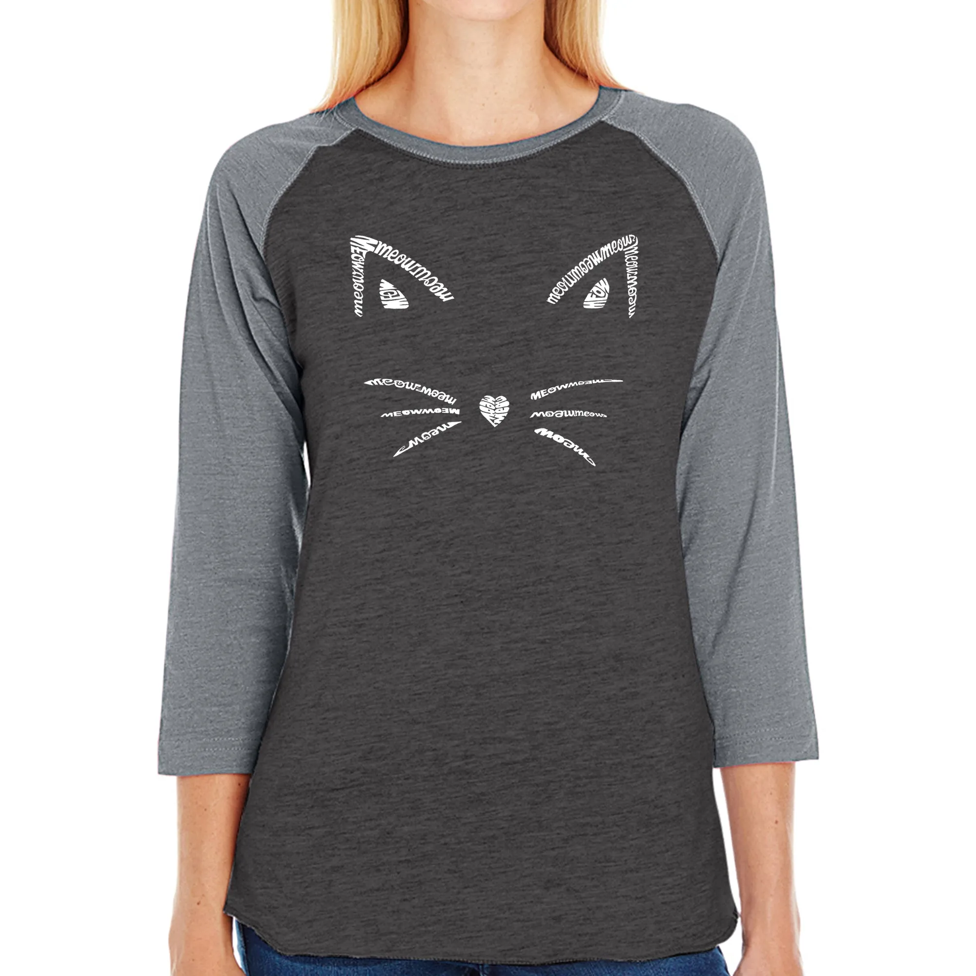 Whiskers - Women's Raglan Baseball Word Art T-Shirt sold by LA Pop Art product image thumbnail 4