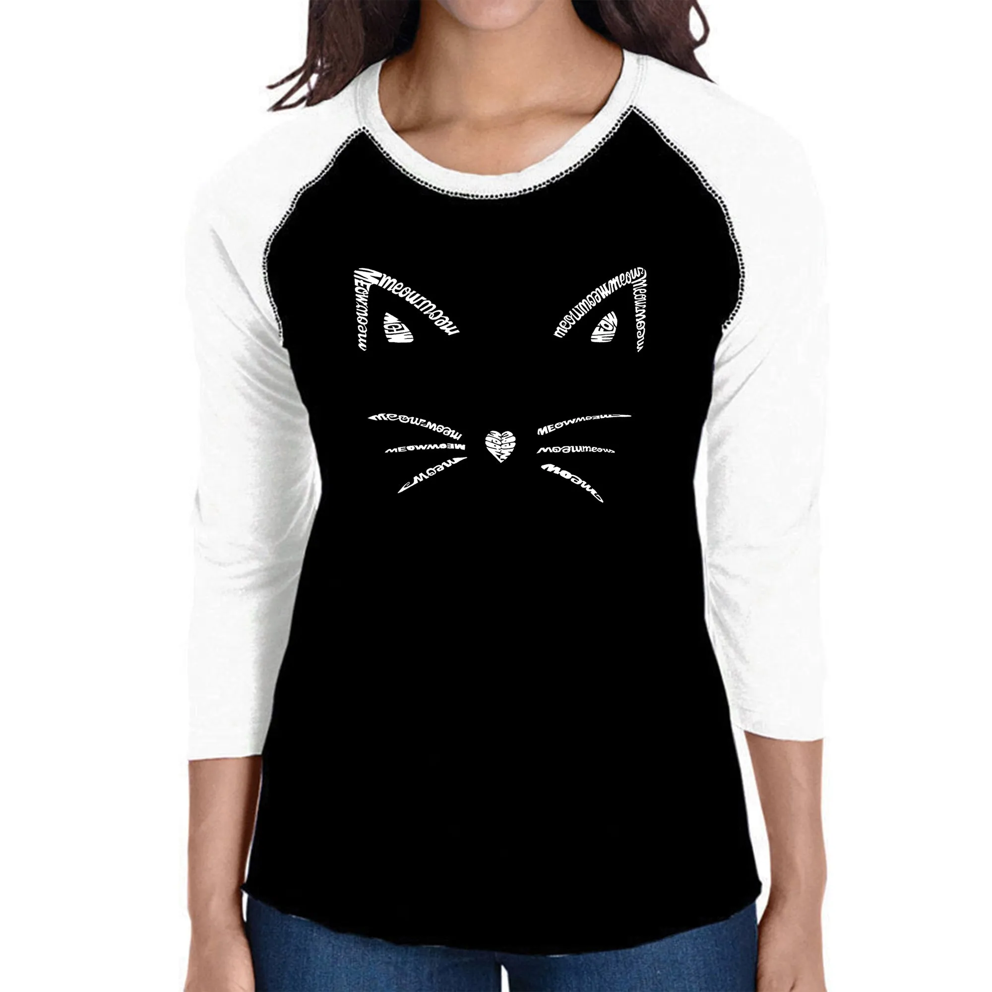 Whiskers - Women's Raglan Baseball Word Art T-Shirt sold by LA Pop Art