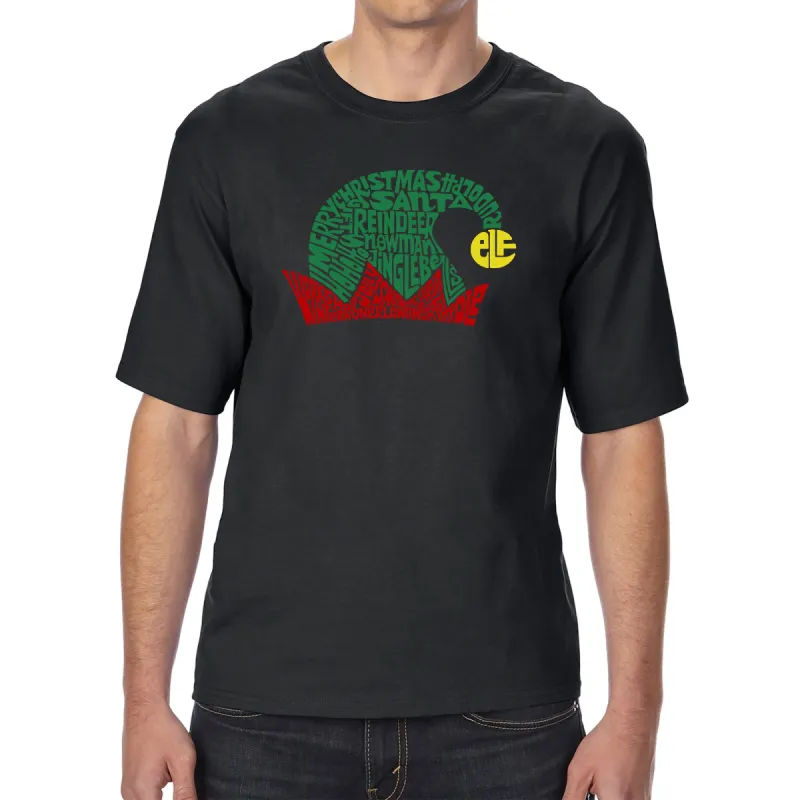 Christmas Elf Hat - Men's Tall and Long Word Art T-Shirt sold by LA Pop Art