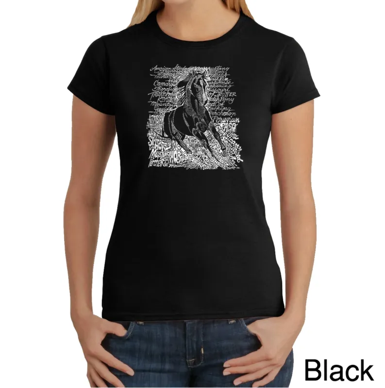 POPULAR HORSE BREEDS - Women's Word Art T-Shirt sold by LA Pop Art