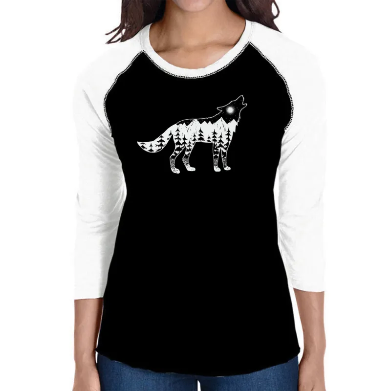Howling Wolf  - Women's Raglan Word Art T-Shirt sold by LA Pop Art