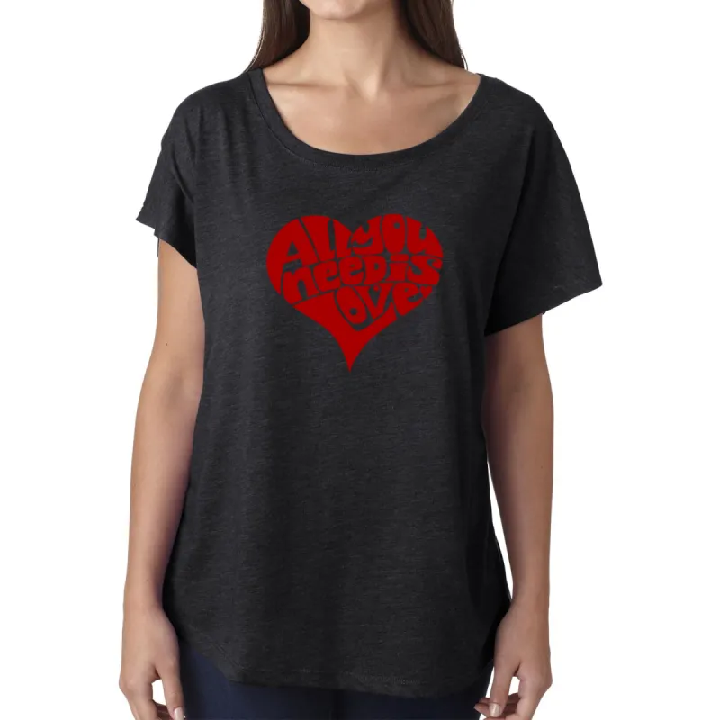LA Pop Art Women's Dolman Cut Word Art Shirt - All You Need Is Love sold by LA Pop Art