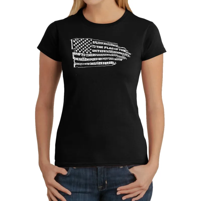 Pledge of Allegiance Flag - Women's Word Art T-Shirt sold by LA Pop Art