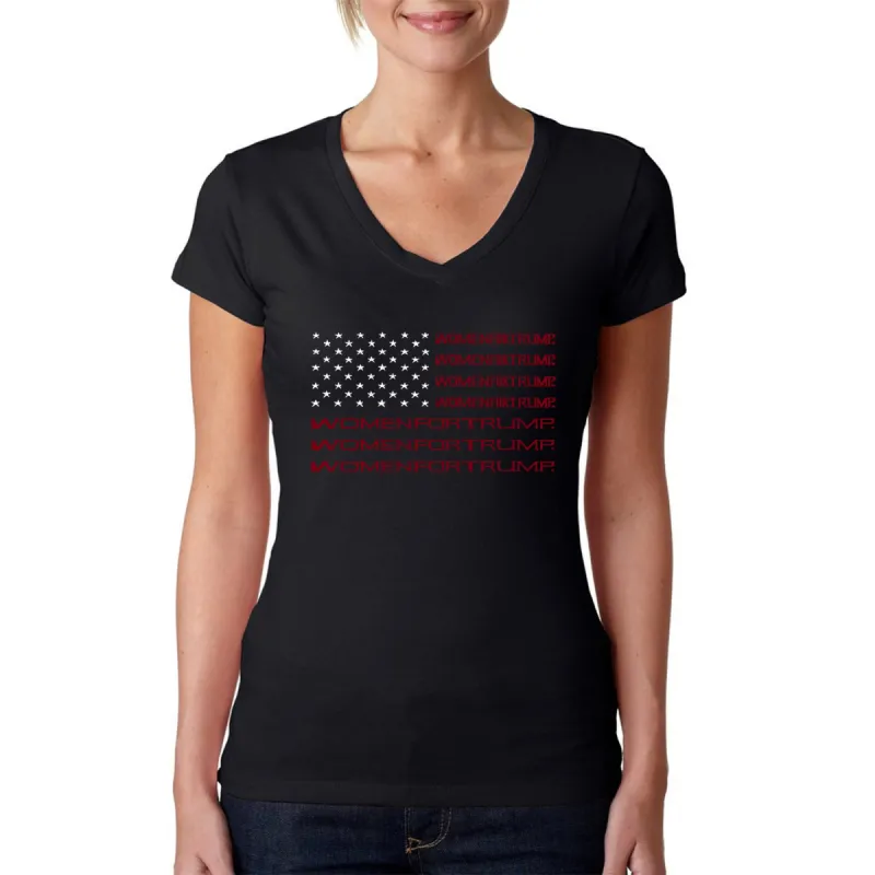 Women For Trump - Women's Word Art V-Neck T-Shirt sold by LA Pop Art