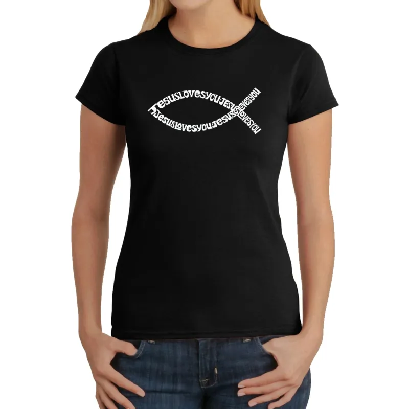 Jesus Loves You - Women's Word Art T-Shirt sold by LA Pop Art