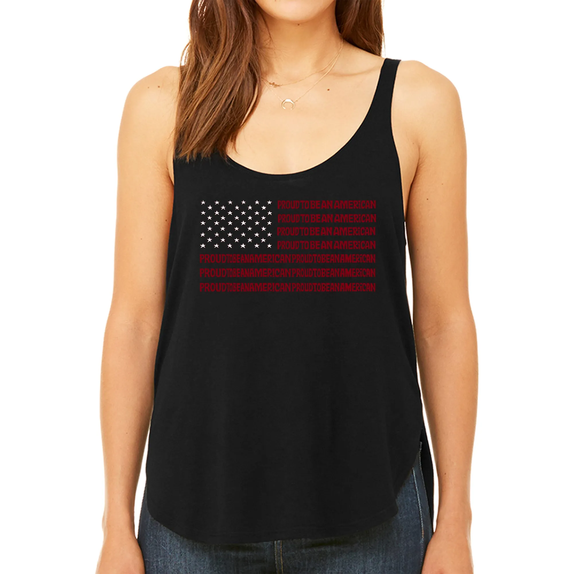 Proud To Be An American - Women's Premium Word Art Flowy Tank Top sold by LA Pop Art