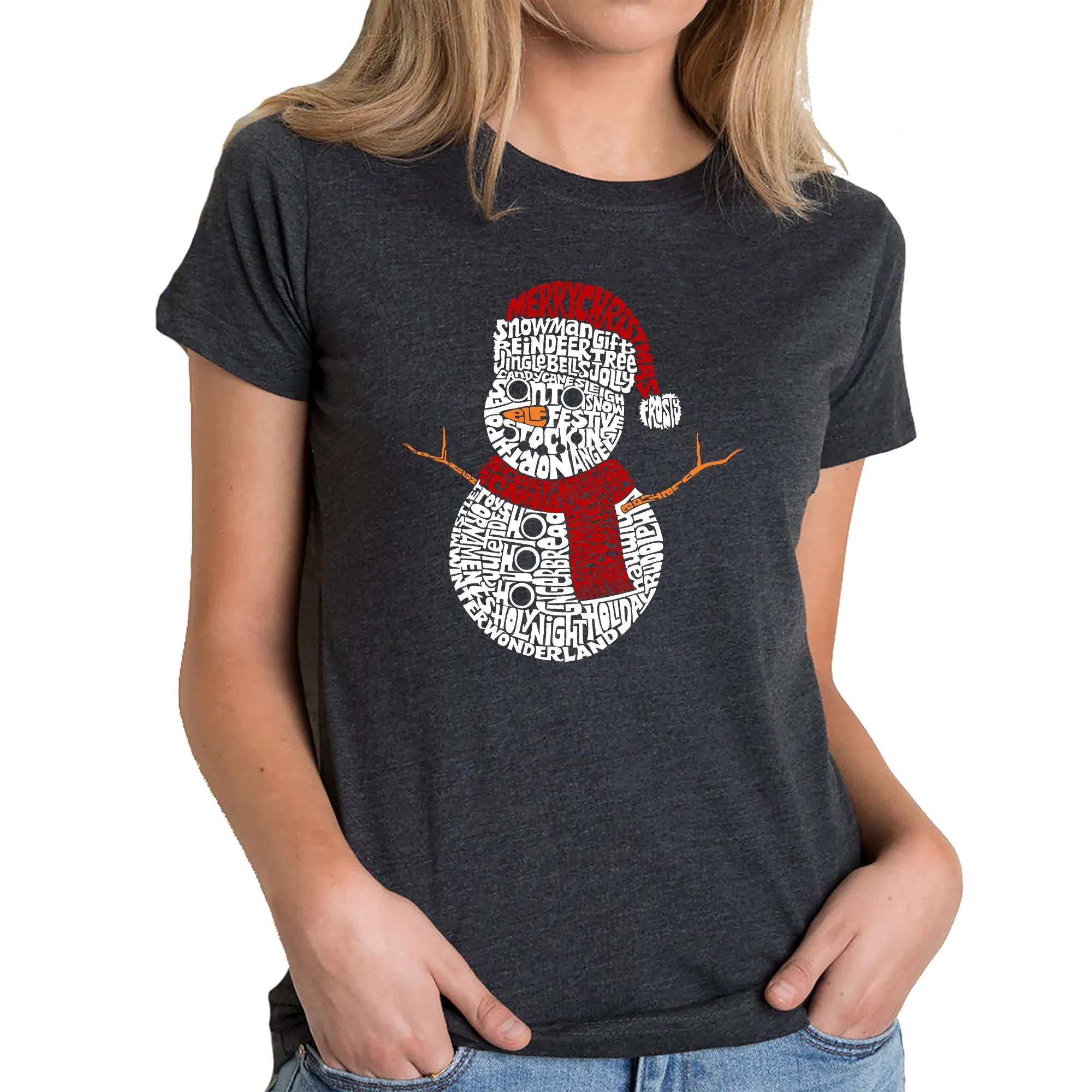 Christmas Snowman - Women's Premium Blend Word Art T-Shirt sold by LA Pop Art