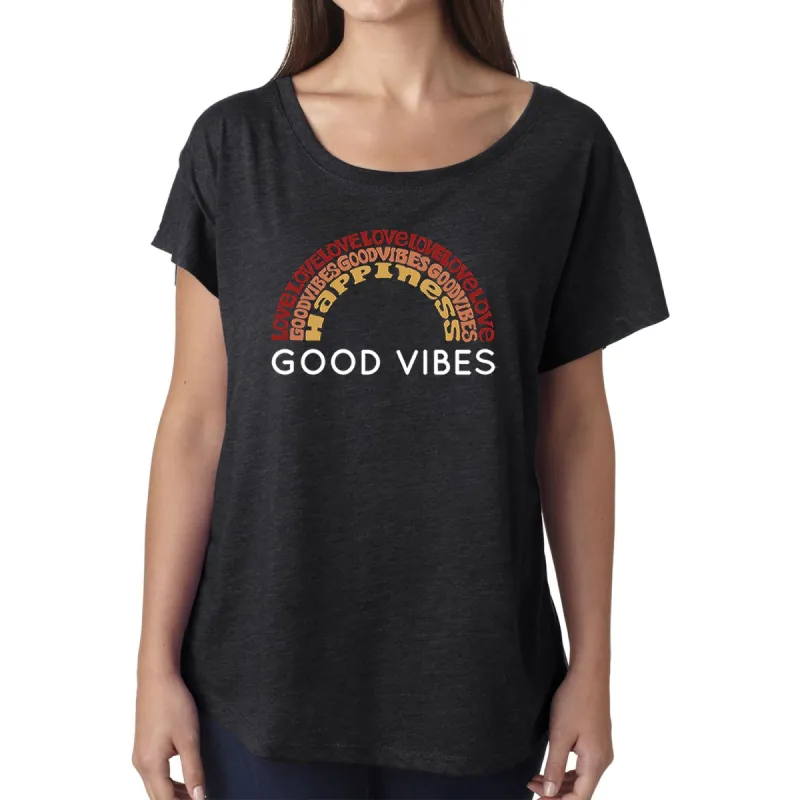 LA Pop Art Women's Dolman Cut Word Art Shirt - Good Vibes sold by LA Pop Art