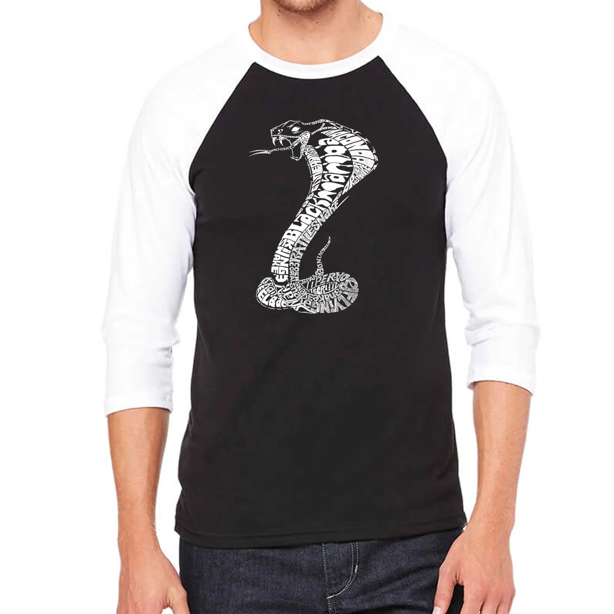 Types of Snakes - Men's Raglan Baseball Word Art T-Shirt sold by LA Pop Art