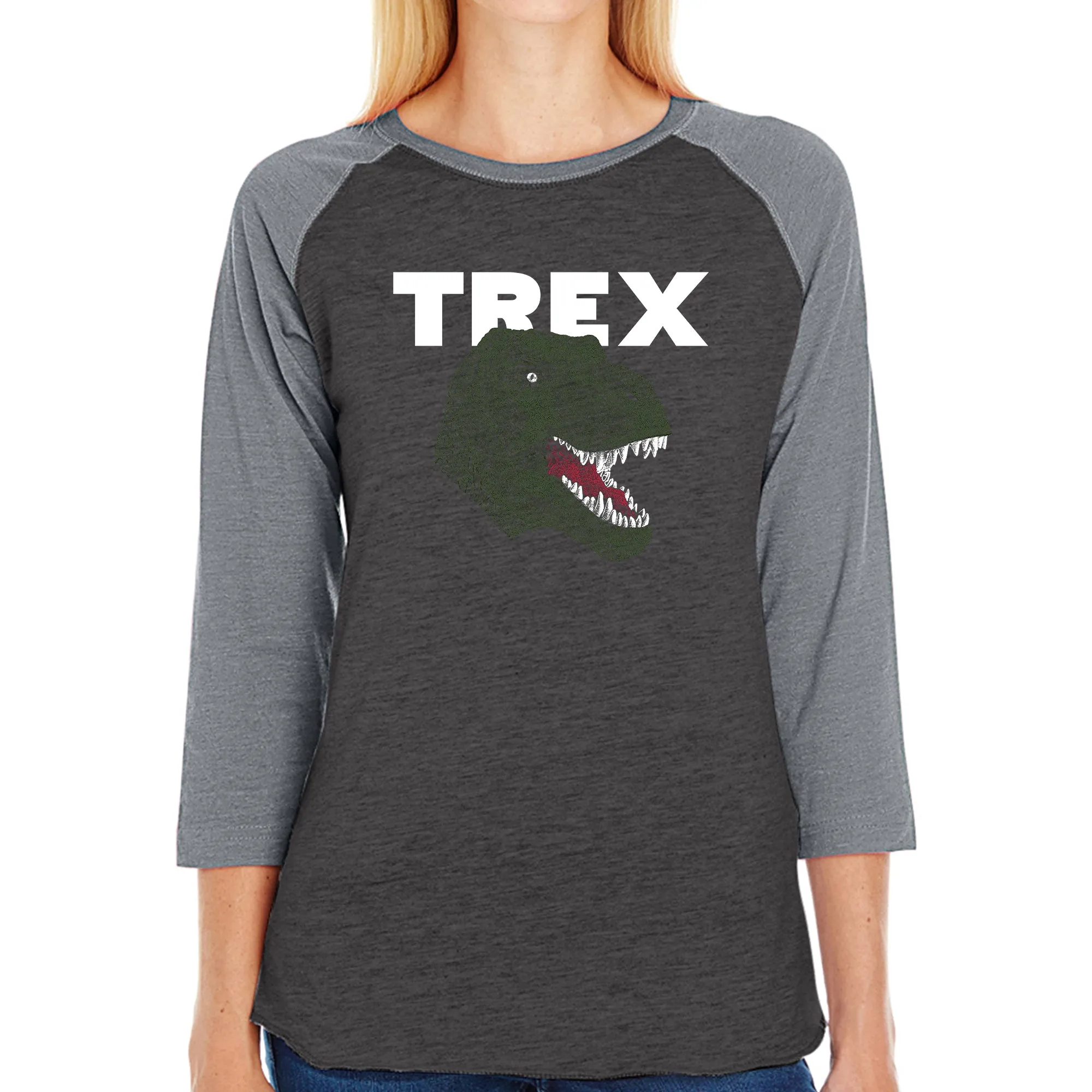 T-Rex Head - Women's Raglan Baseball Word Art T-Shirt sold by LA Pop Art product image thumbnail 4