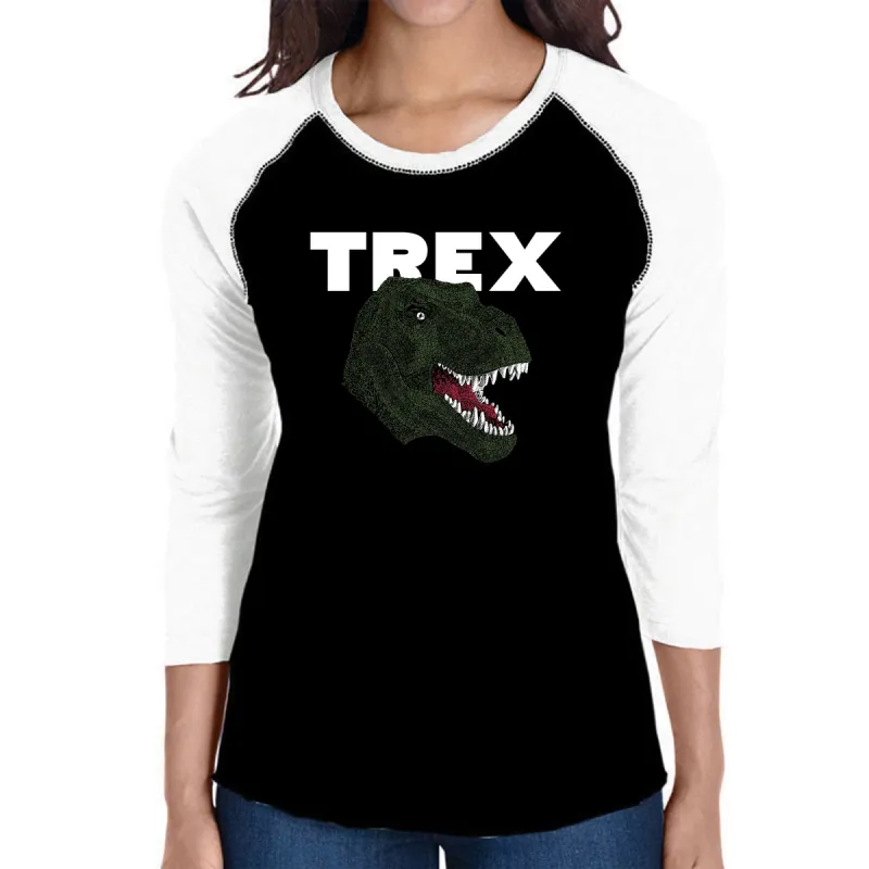T-Rex Head  - Women's Raglan Baseball Word Art T-Shirt sold by LA Pop Art