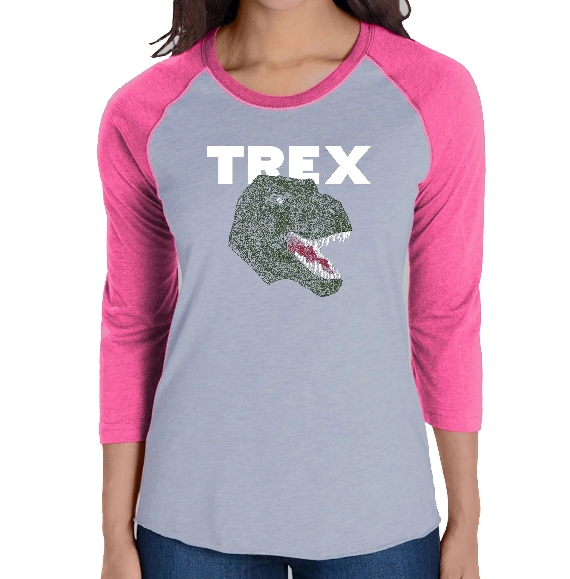 T-Rex Head - Women's Raglan Baseball Word Art T-Shirt sold by LA Pop Art product image thumbnail 3