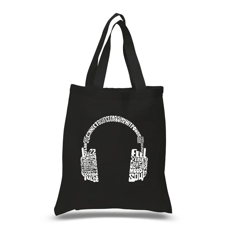 Mood Headphones - Small Word Art Tote Bag made by LA Pop Art