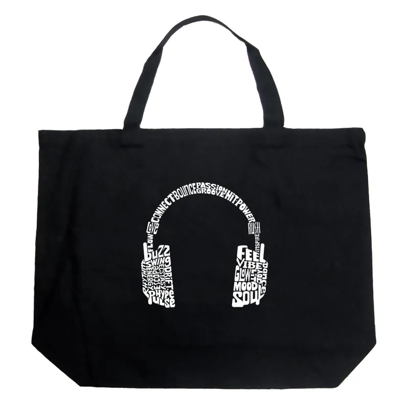 Mood Headphones - Large Word Art Tote Bag made by LA Pop Art