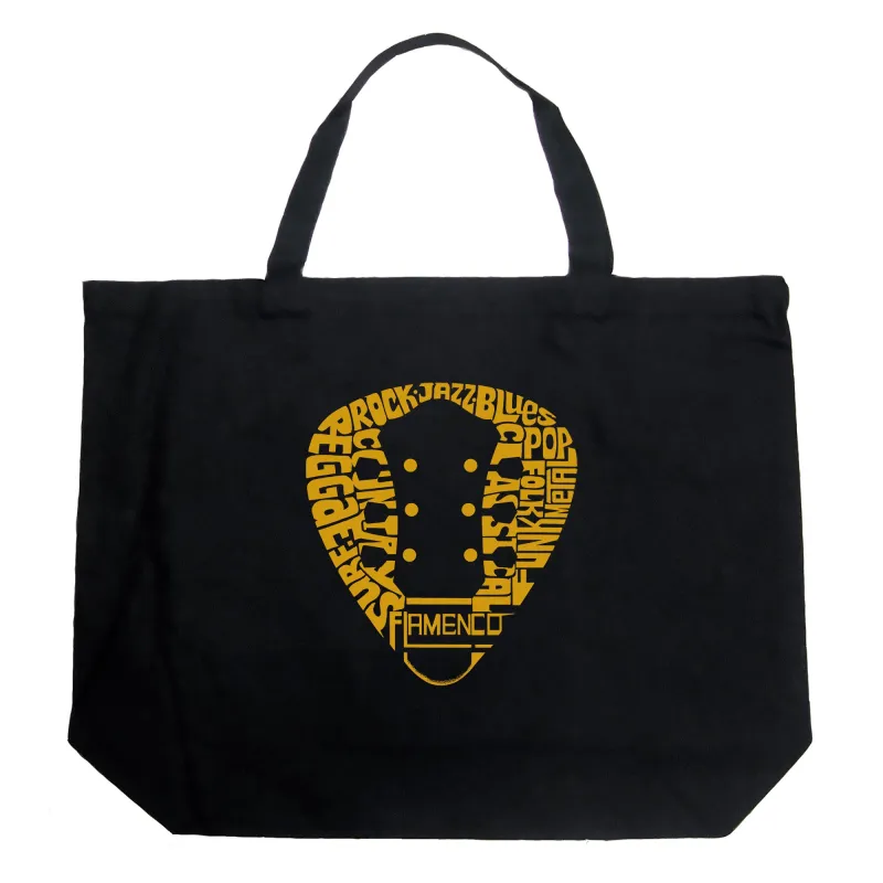 Guitar Pick Genres - Large Word Art Tote Bag made by LA Pop Art