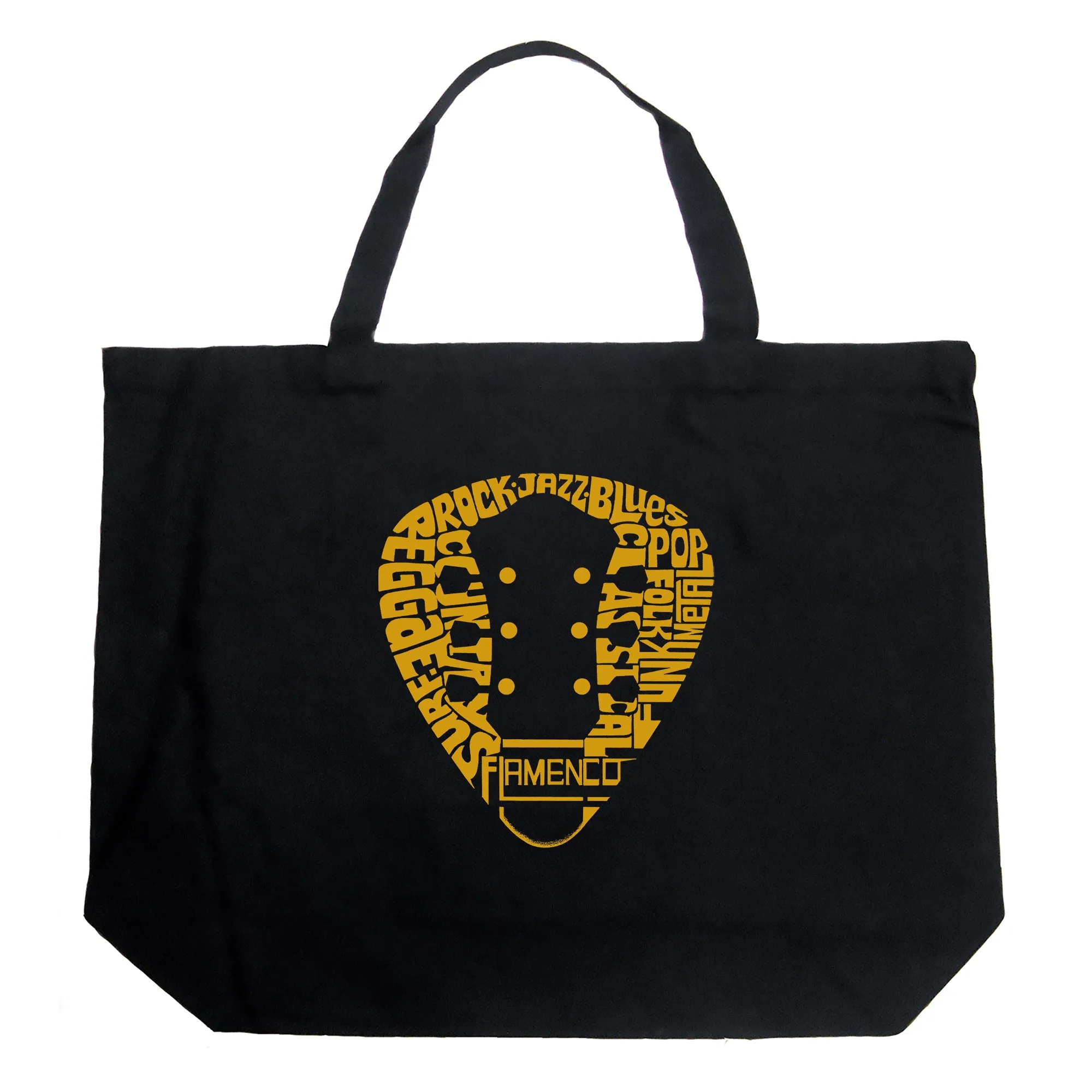 Guitar Pick Genres - Large Word Art Tote Bag sold by LA Pop Art