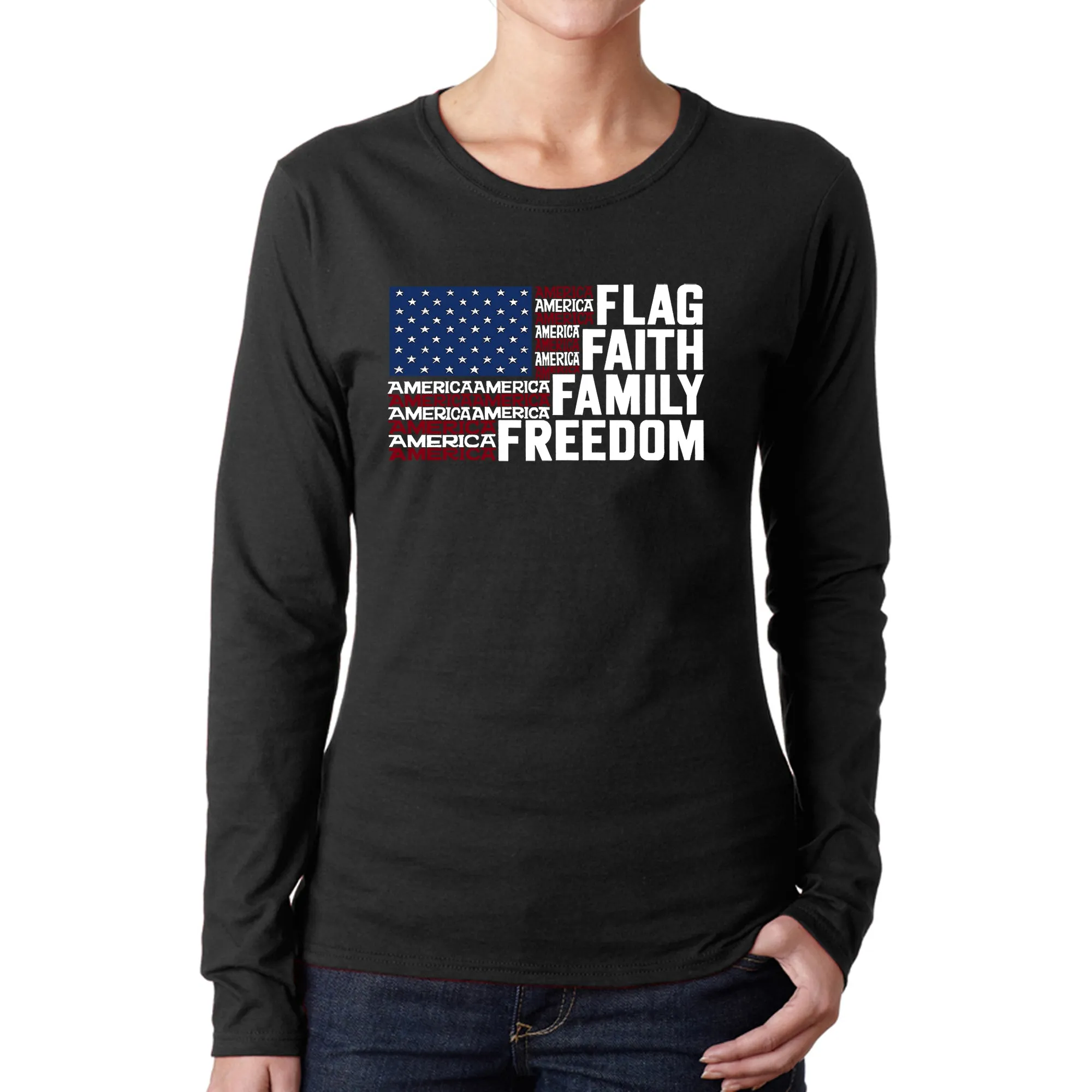 Faith Flag - Women's Word Art Long Sleeve T-Shirt sold by LA Pop Art