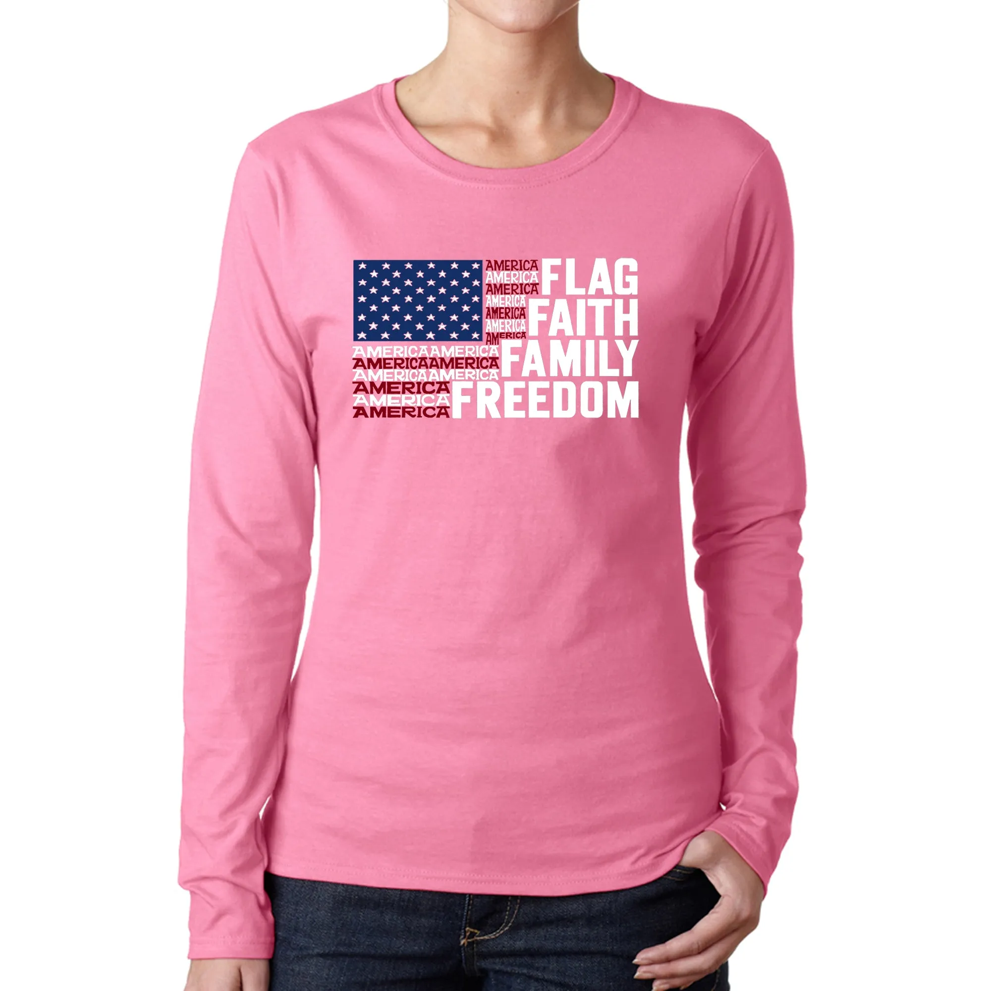 Faith Flag - Women's Word Art Long Sleeve T-Shirt sold by LA Pop Art product image thumbnail 5