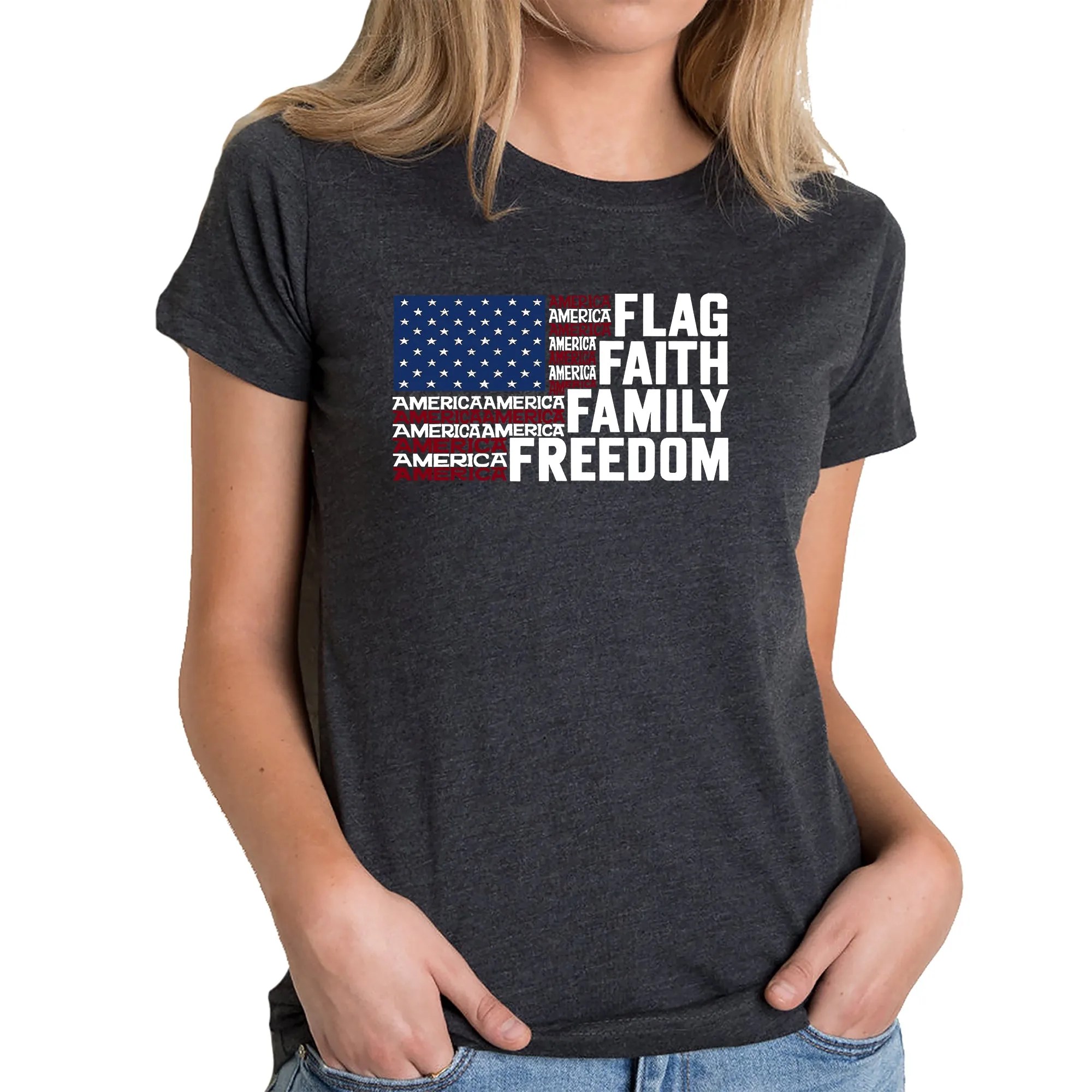 Faith Flag - Women's Premium Blend Word Art T-Shirt sold by LA Pop Art