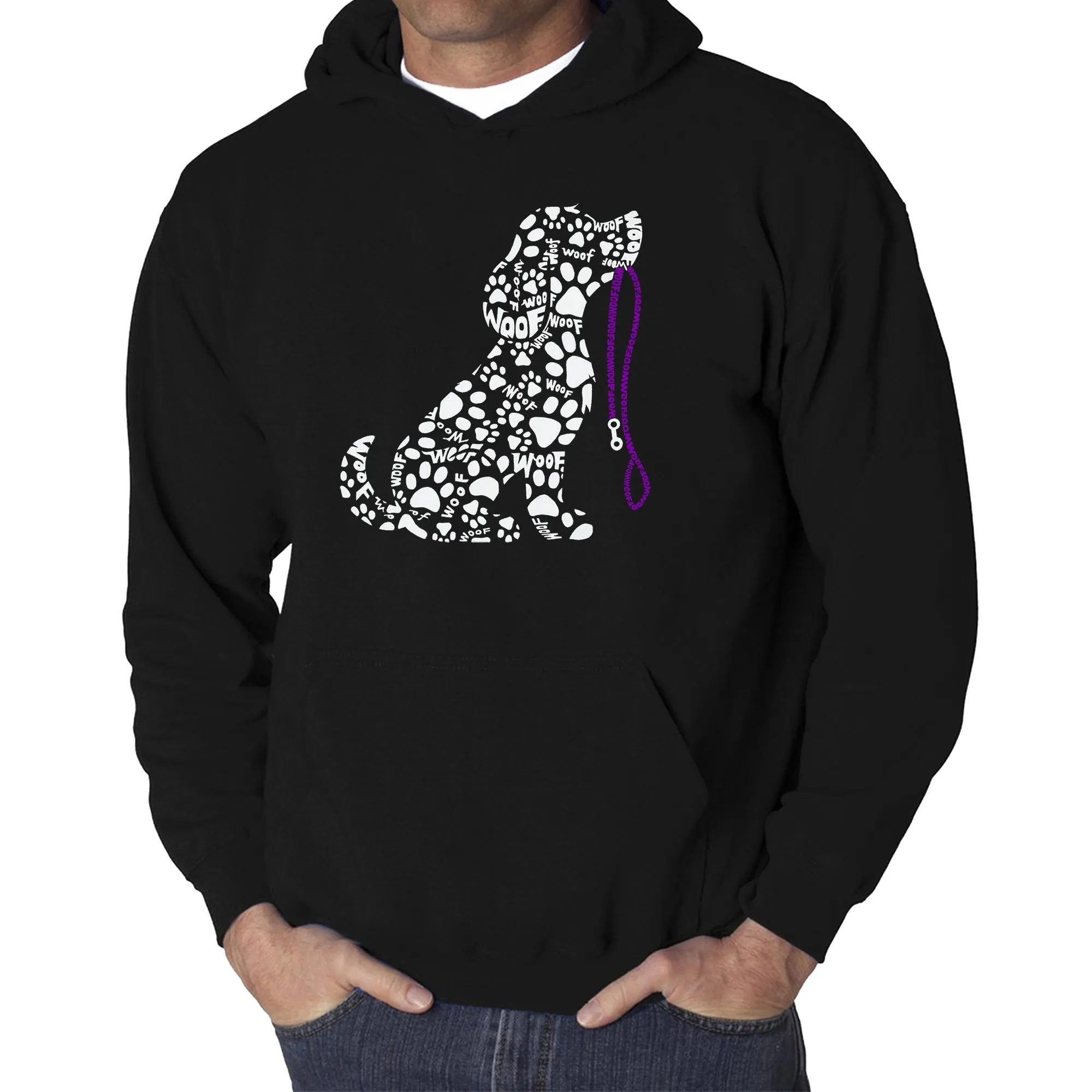 Dog Leash - Men's Word Art Hooded Sweatshirt sold by LA Pop Art