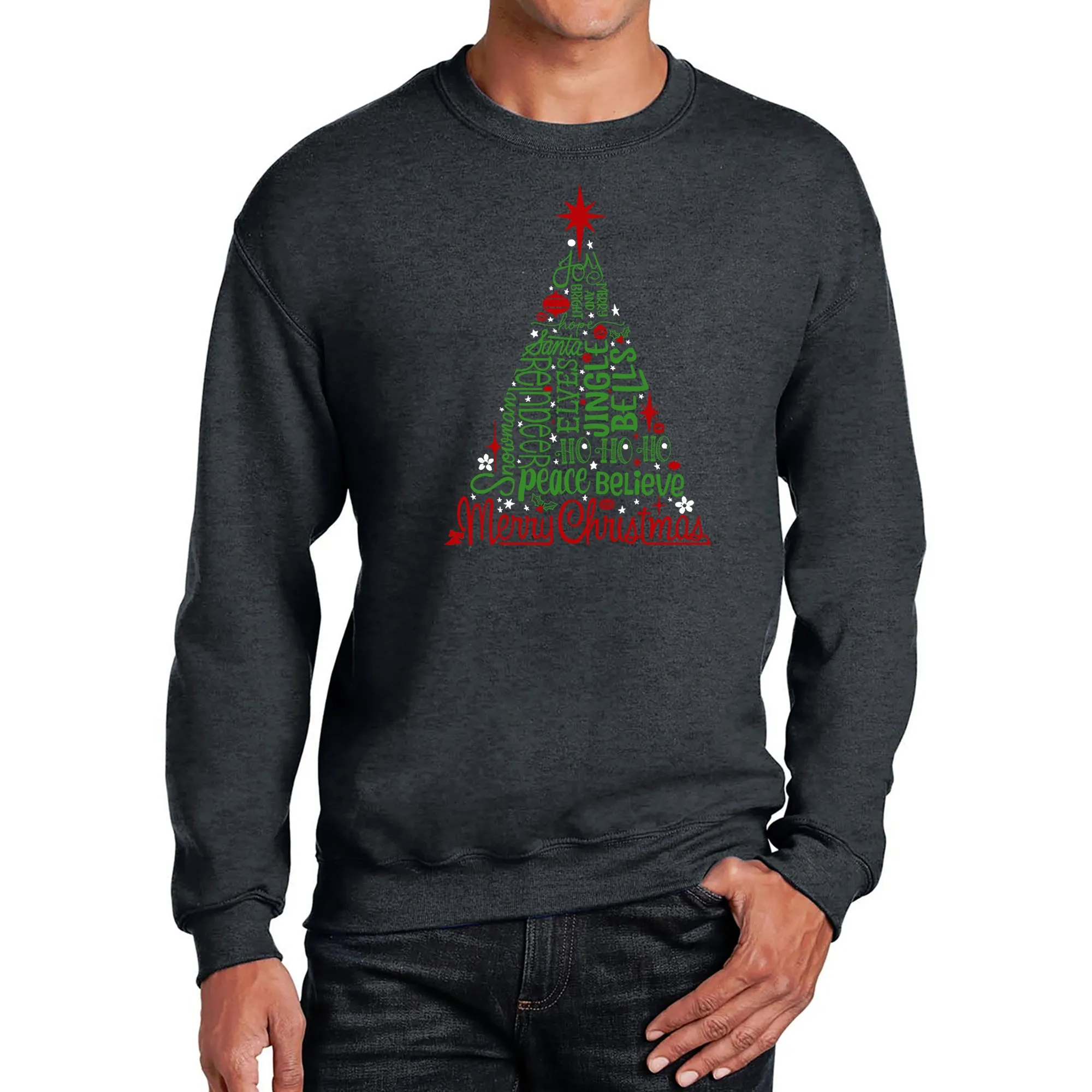 Holiday Christmas Tree - Men's Word Art Crewneck Sweatshirt sold by LA Pop Art product image thumbnail 5