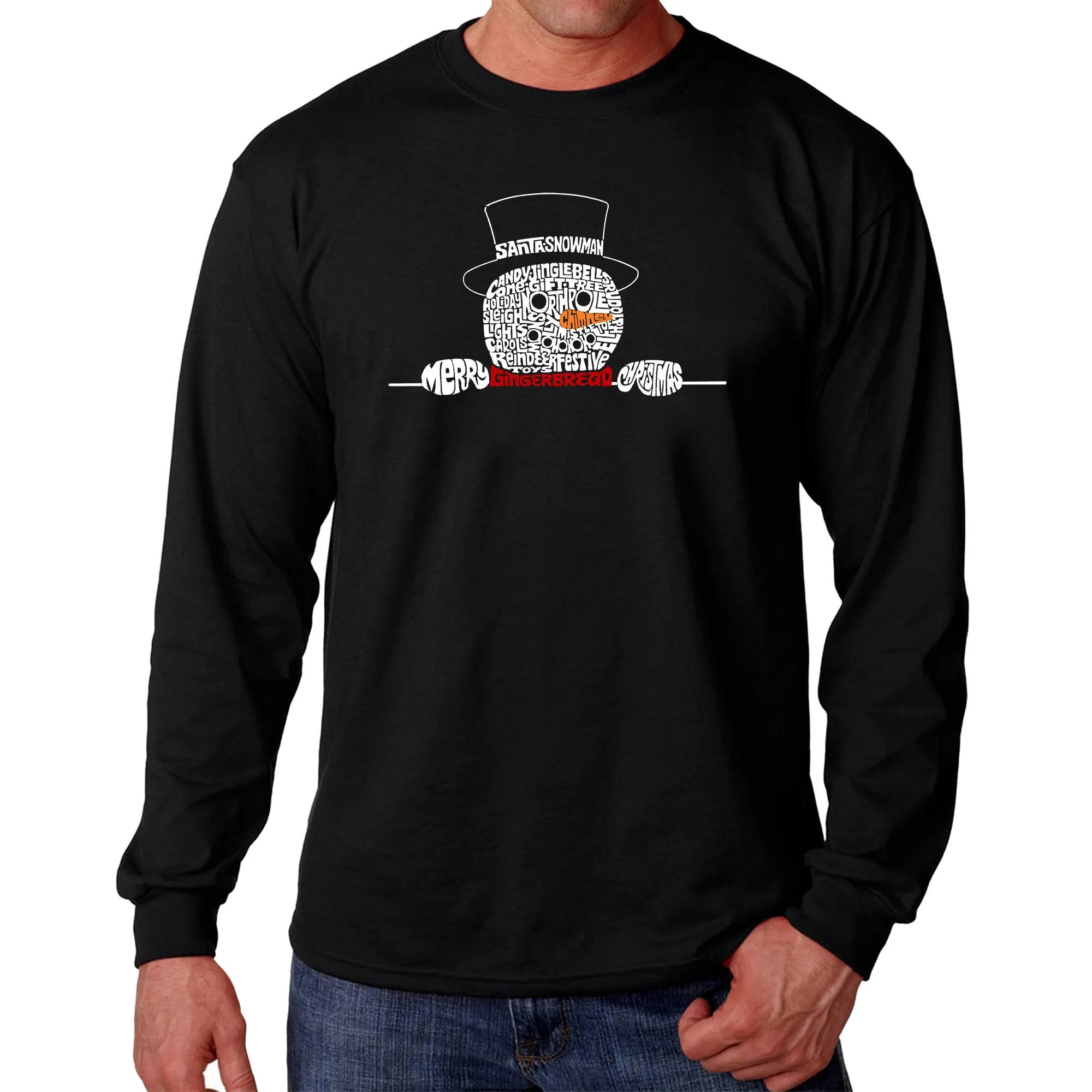 Peeking Snowman - Men's Word Art Long Sleeve T-Shirt sold by LA Pop Art
