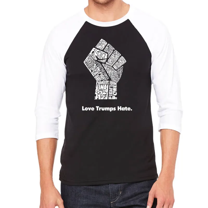 Love Trumps Hate Fist - Men's Raglan Baseball Word Art T-Shirt sold by LA Pop Art