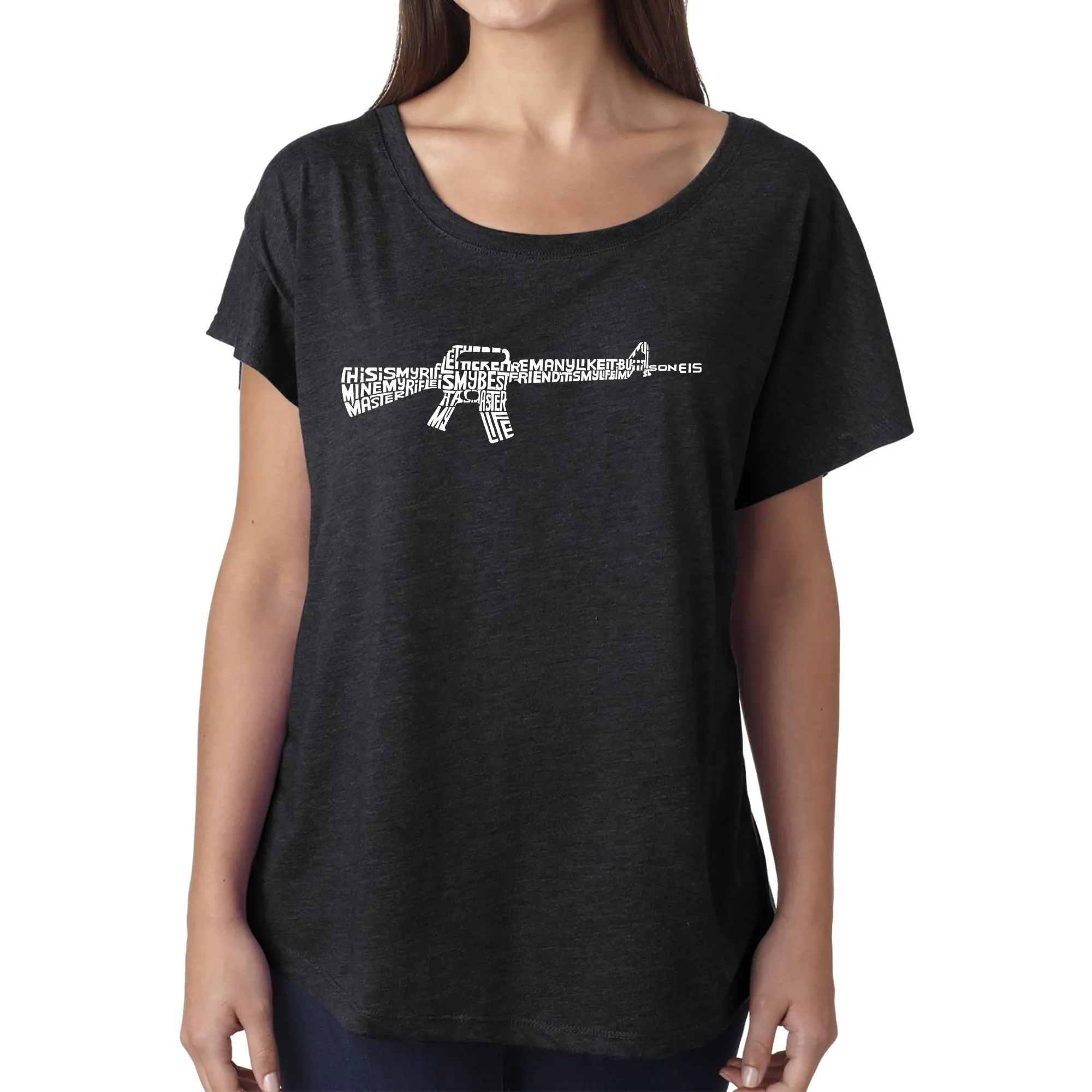 LA Pop Art Women's Dolman Word Art Shirt - RIFLEMANS CREED sold by LA Pop Art