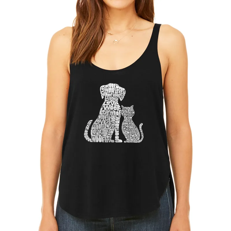 Dogs and Cats  - Women's Premium Word Art Flowy Tank Top sold by LA Pop Art