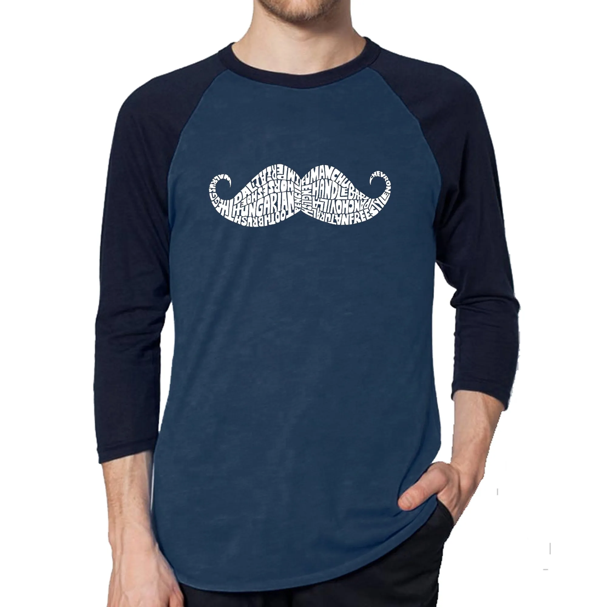 WAYS TO STYLE A MOUSTACHE - Men's Raglan Baseball Word Art T-Shirt sold by LA Pop Art product image thumbnail 3