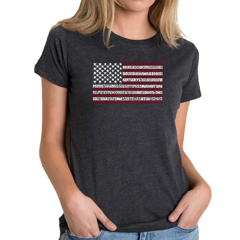 50 States USA Flag  - Women's Premium Blend Word Art T-Shirt sold by LA Pop Art