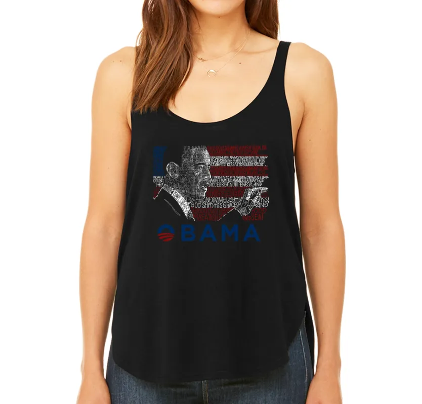 OBAMA AMERICA THE BEAUTIFUL - Women's Word Art Flowy Tank sold by LA Pop Art