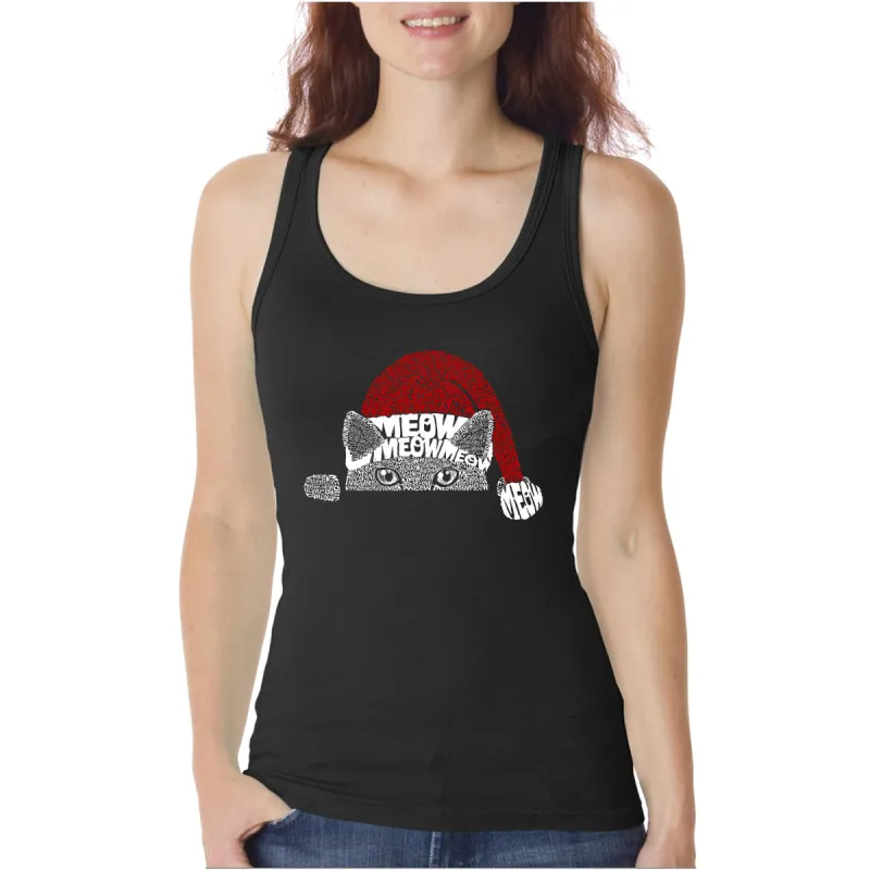 Christmas Peeking Cat - Women's Word Art Tank Top sold by LA Pop Art