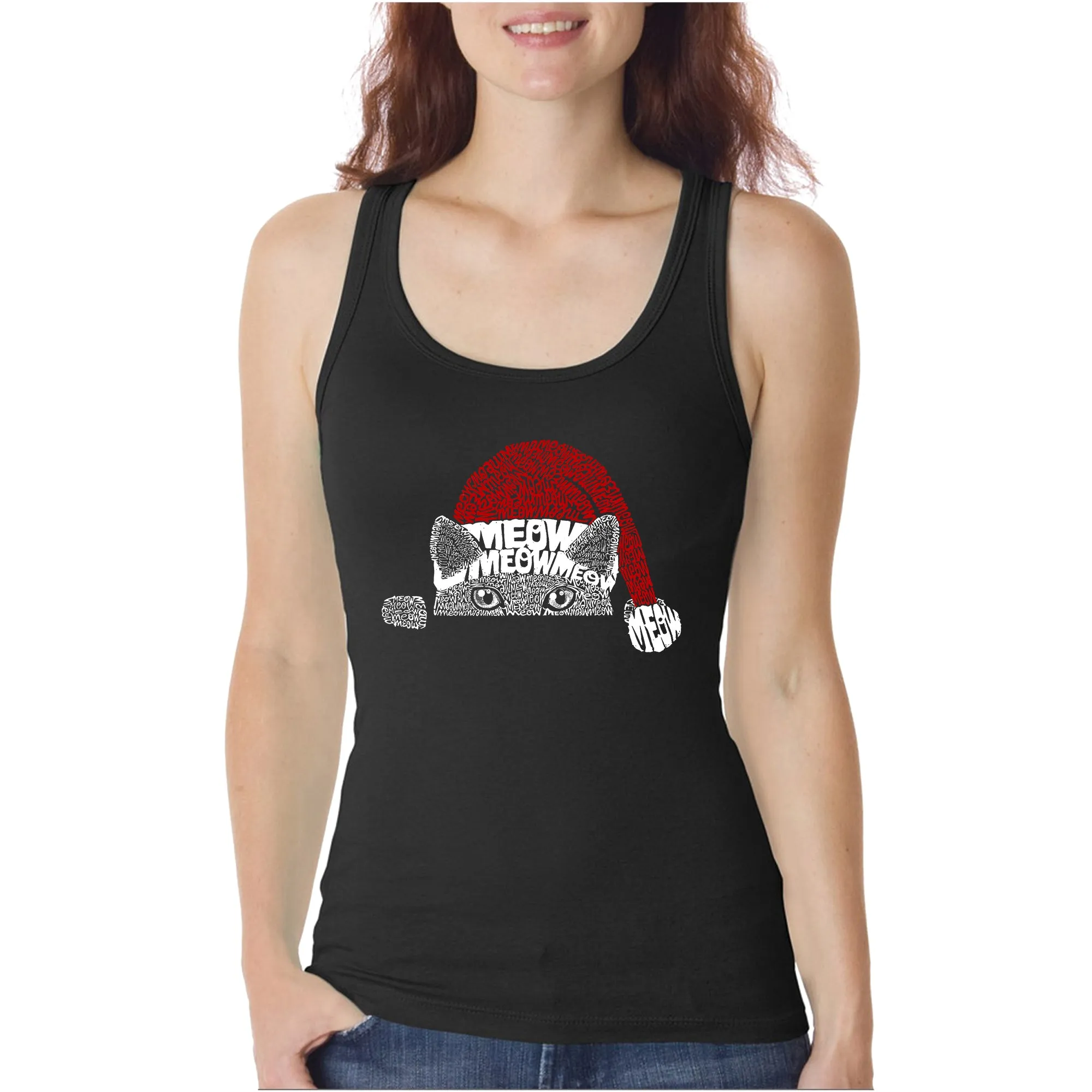 Christmas Peeking Cat - Women's Word Art Tank Top sold by LA Pop Art