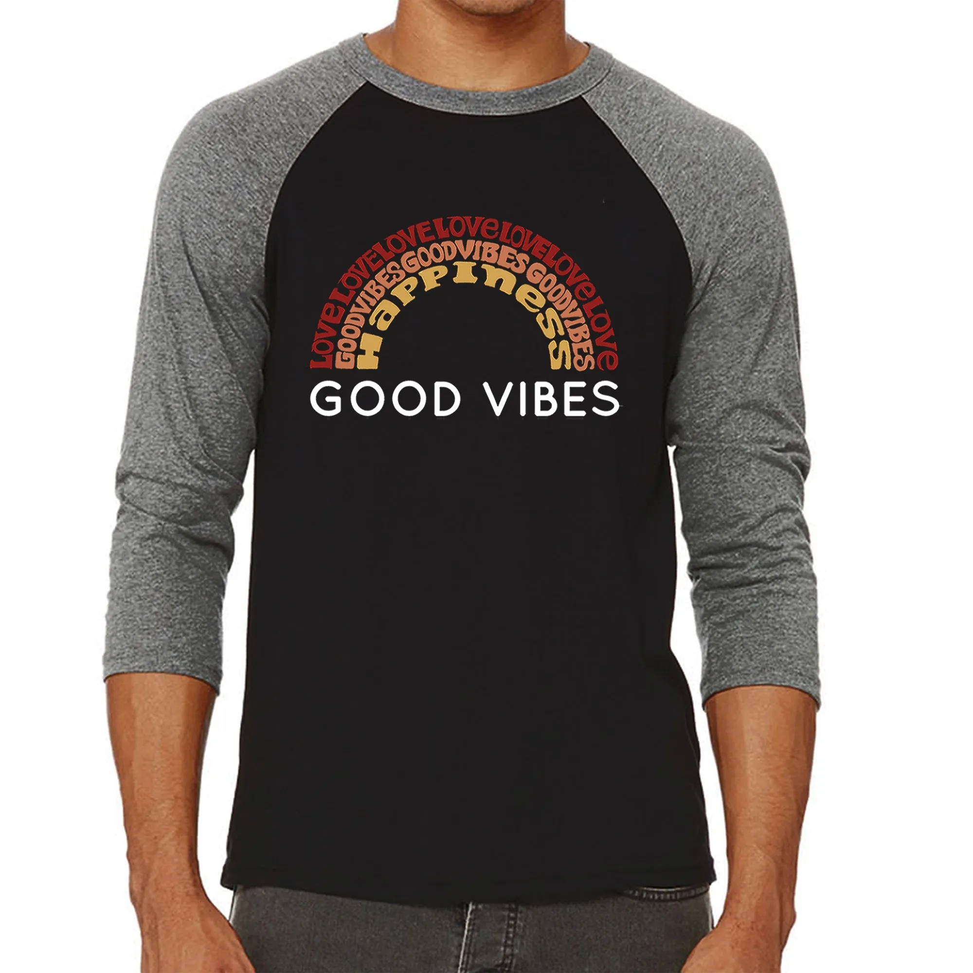 Good Vibes - Men's Raglan Baseball Word Art T-Shirt sold by LA Pop Art product image thumbnail 4