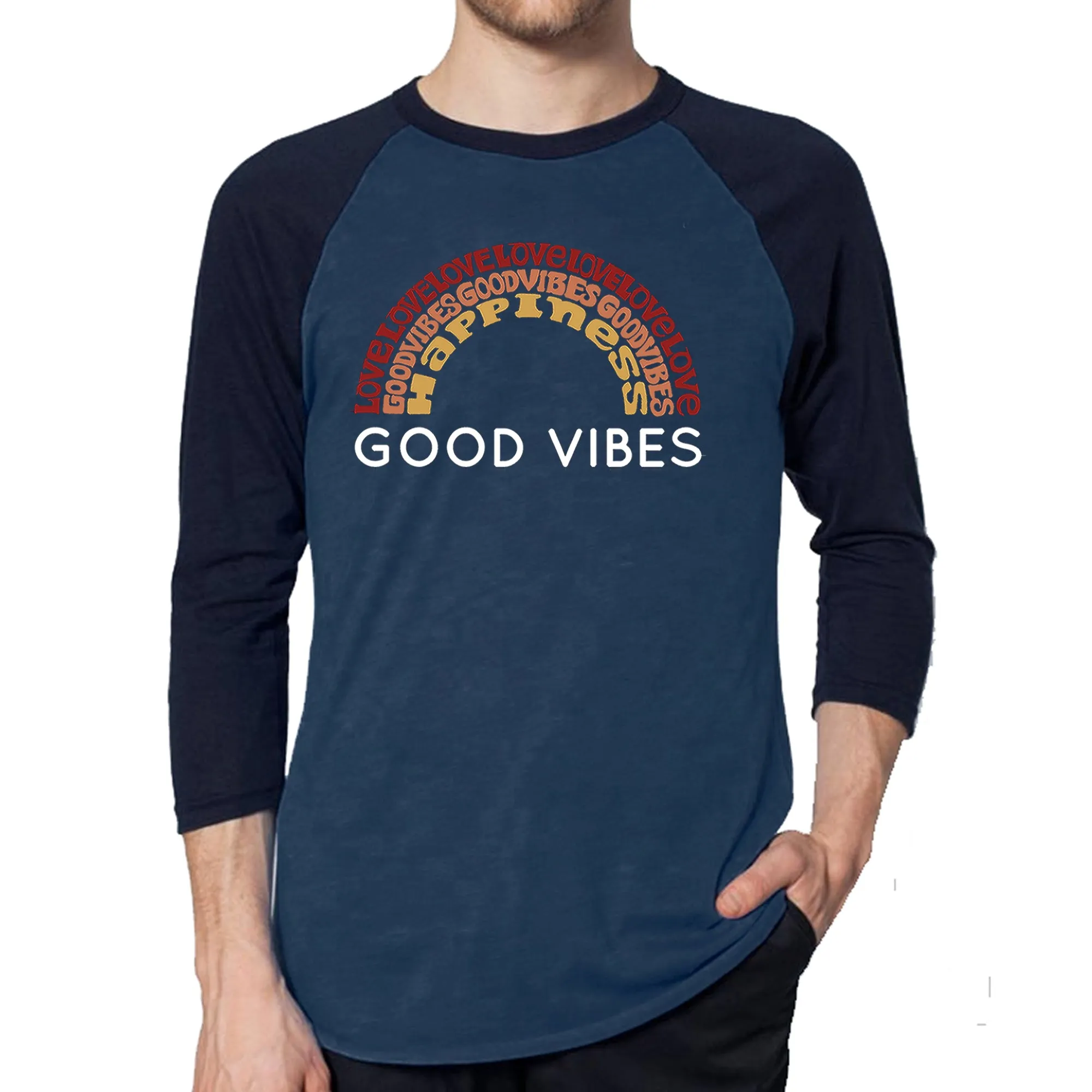 Good Vibes - Men's Raglan Baseball Word Art T-Shirt sold by LA Pop Art product image thumbnail 3