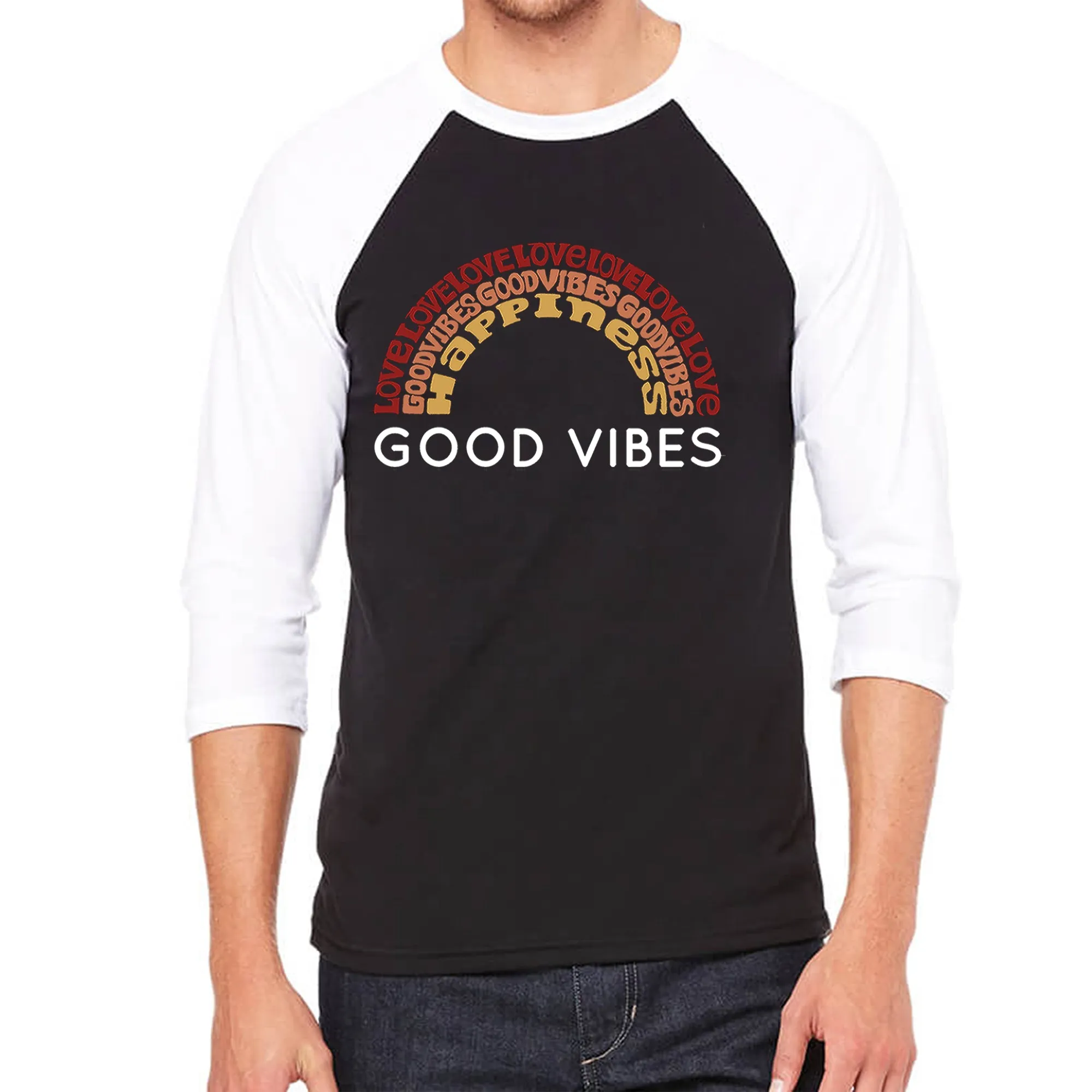 Good Vibes - Men's Raglan Baseball Word Art T-Shirt sold by LA Pop Art