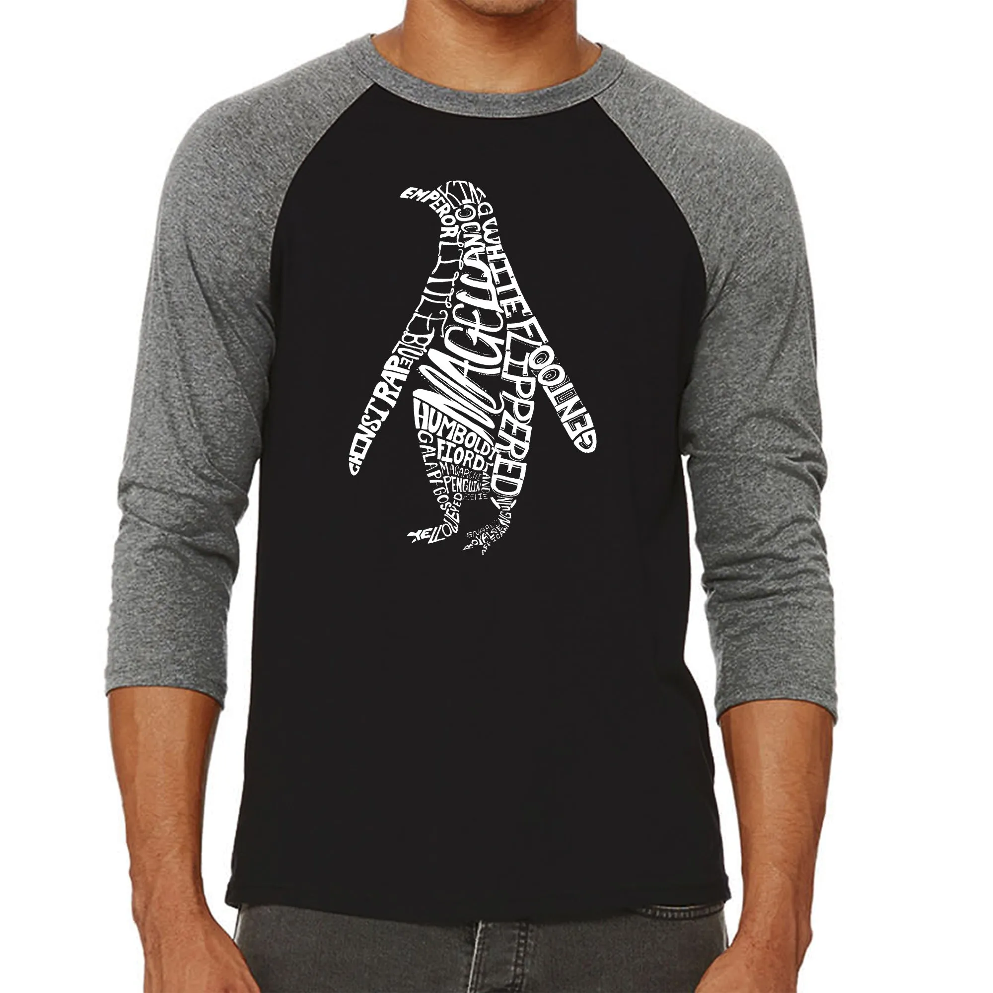 Penguin - Men's Raglan Baseball Word Art T-Shirt sold by LA Pop Art product image thumbnail 4