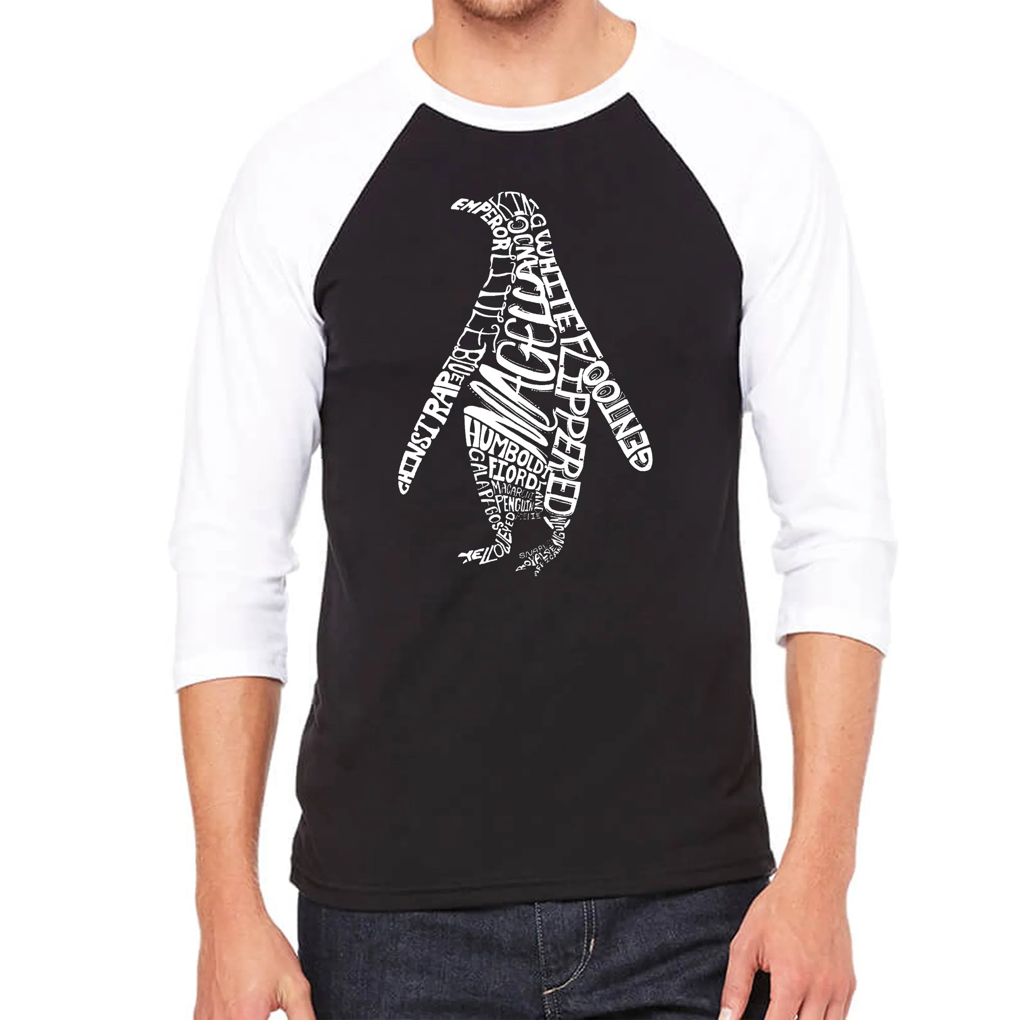 Penguin - Men's Raglan Baseball Word Art T-Shirt sold by LA Pop Art
