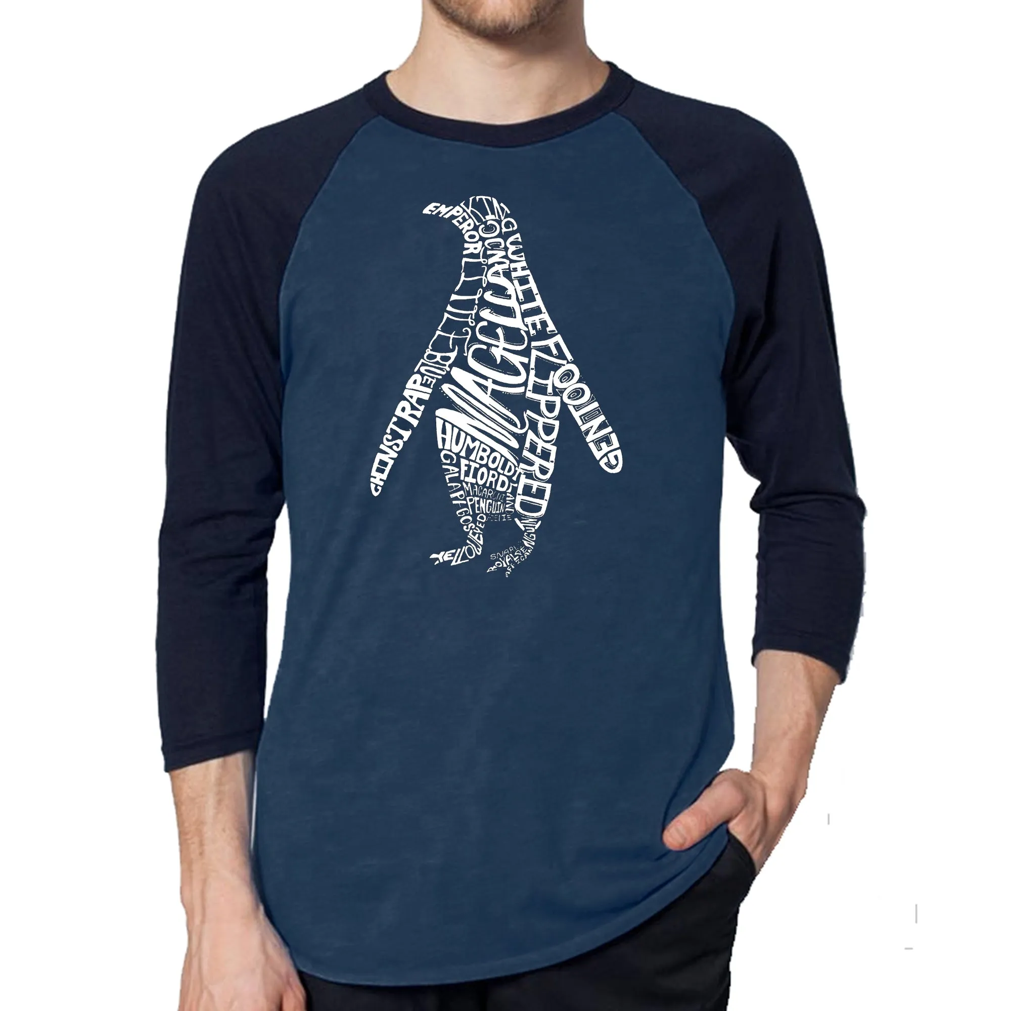 Penguin - Men's Raglan Baseball Word Art T-Shirt sold by LA Pop Art product image thumbnail 3