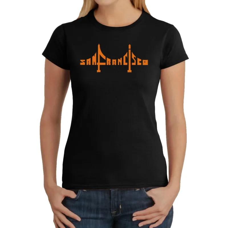 San Francisco Bridge  - Women's Word Art T-Shirt sold by LA Pop Art