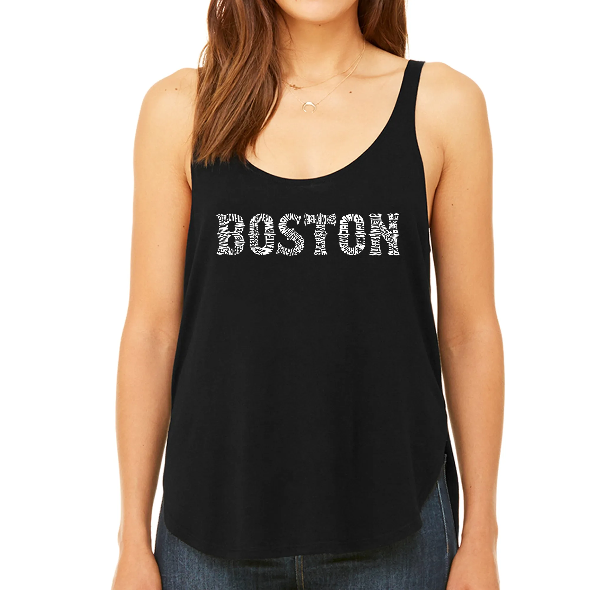 BOSTON NEIGHBORHOODS - Women's Word Art Flowy Tank sold by LA Pop Art