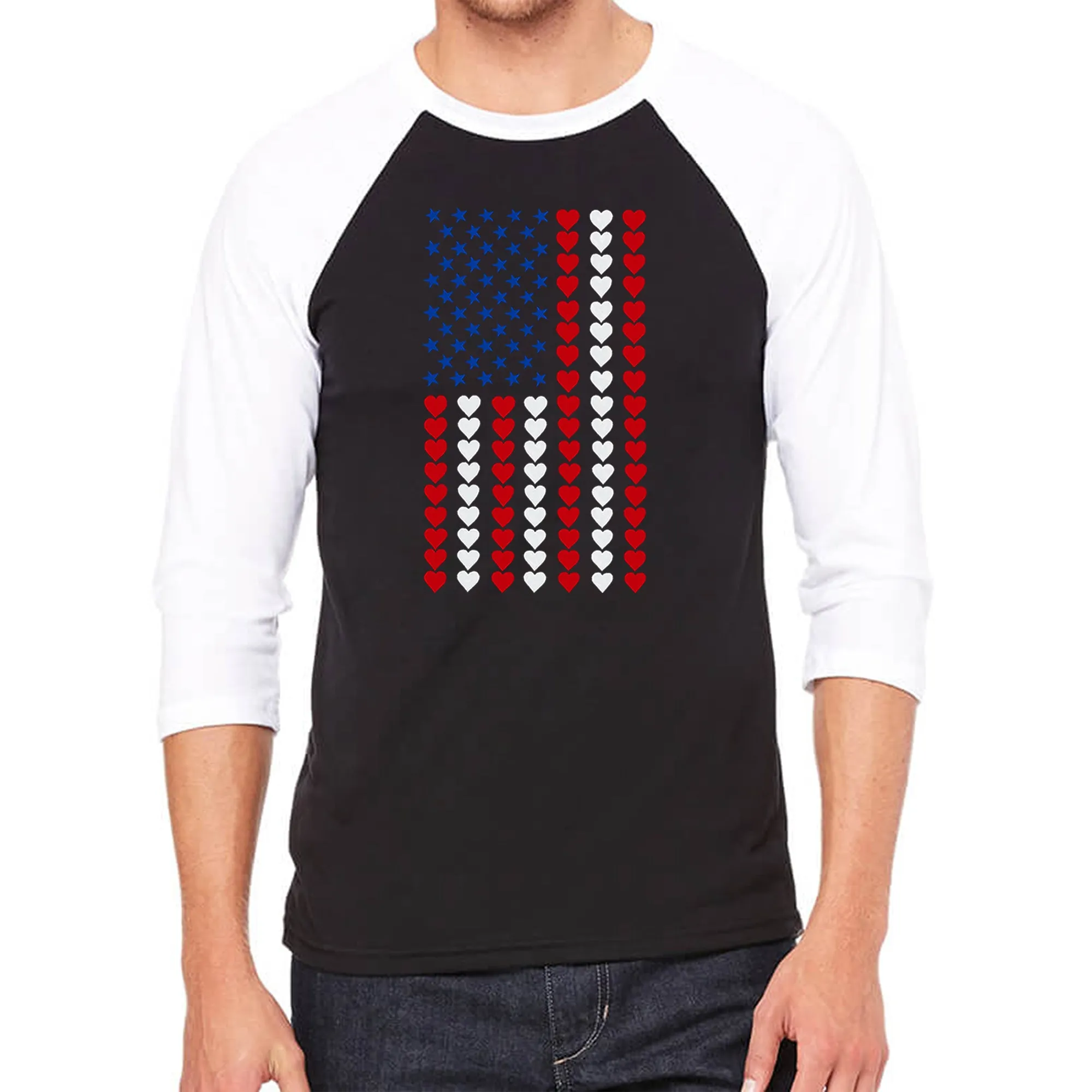Heart Flag - Men's Raglan Baseball Word Art T-Shirt sold by LA Pop Art
