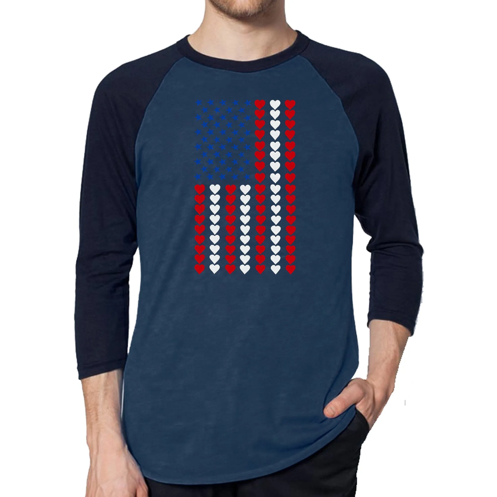 Heart Flag - Men's Raglan Baseball Word Art T-Shirt sold by LA Pop Art product image thumbnail 3