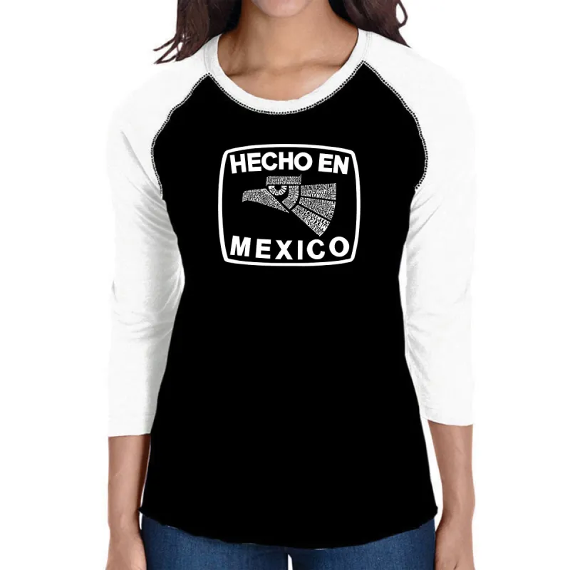 HECHO EN MEXICO - Women's Raglan Baseball Word Art T-Shirt sold by LA Pop Art