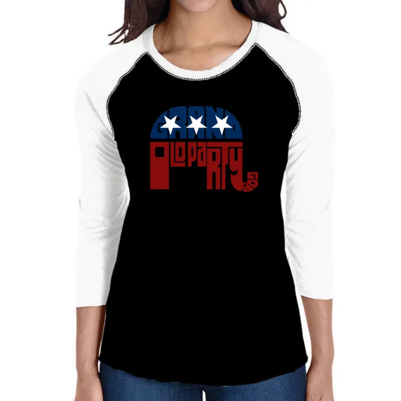 REPUBLICAN GRAND OLD PARTY - Women's Raglan Baseball Word Art T-Shirt sold by LA Pop Art