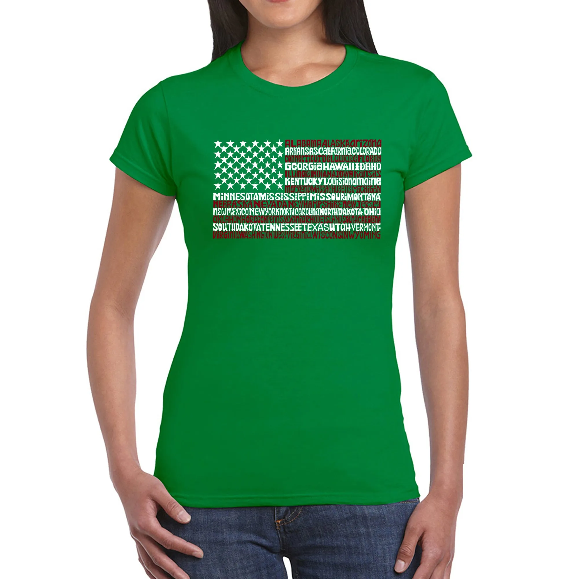 50 States USA Flag  - Women's Word Art T-Shirt sold by LA Pop Art product image thumbnail 5